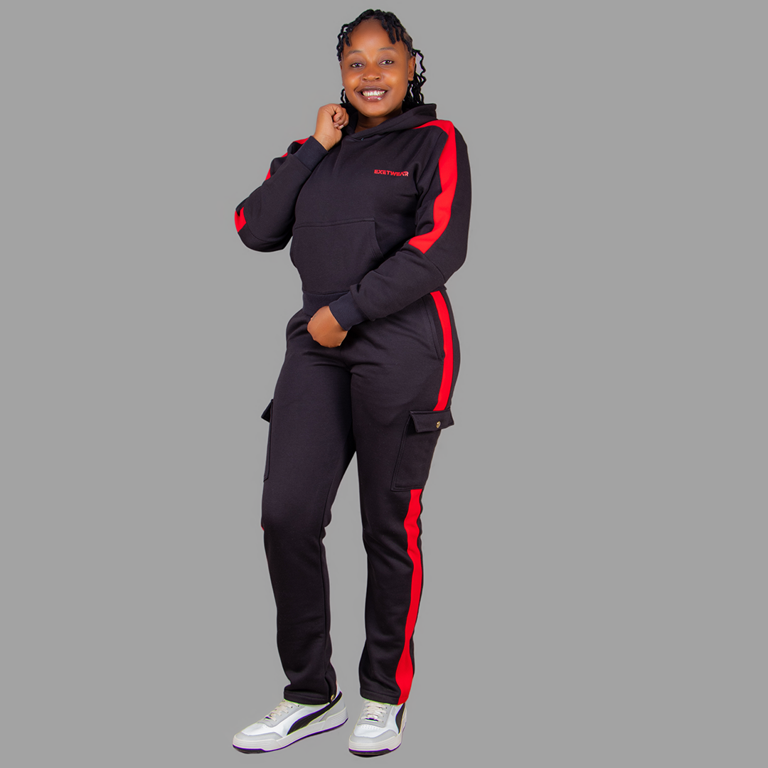 Women Black/Red Hoodie Set