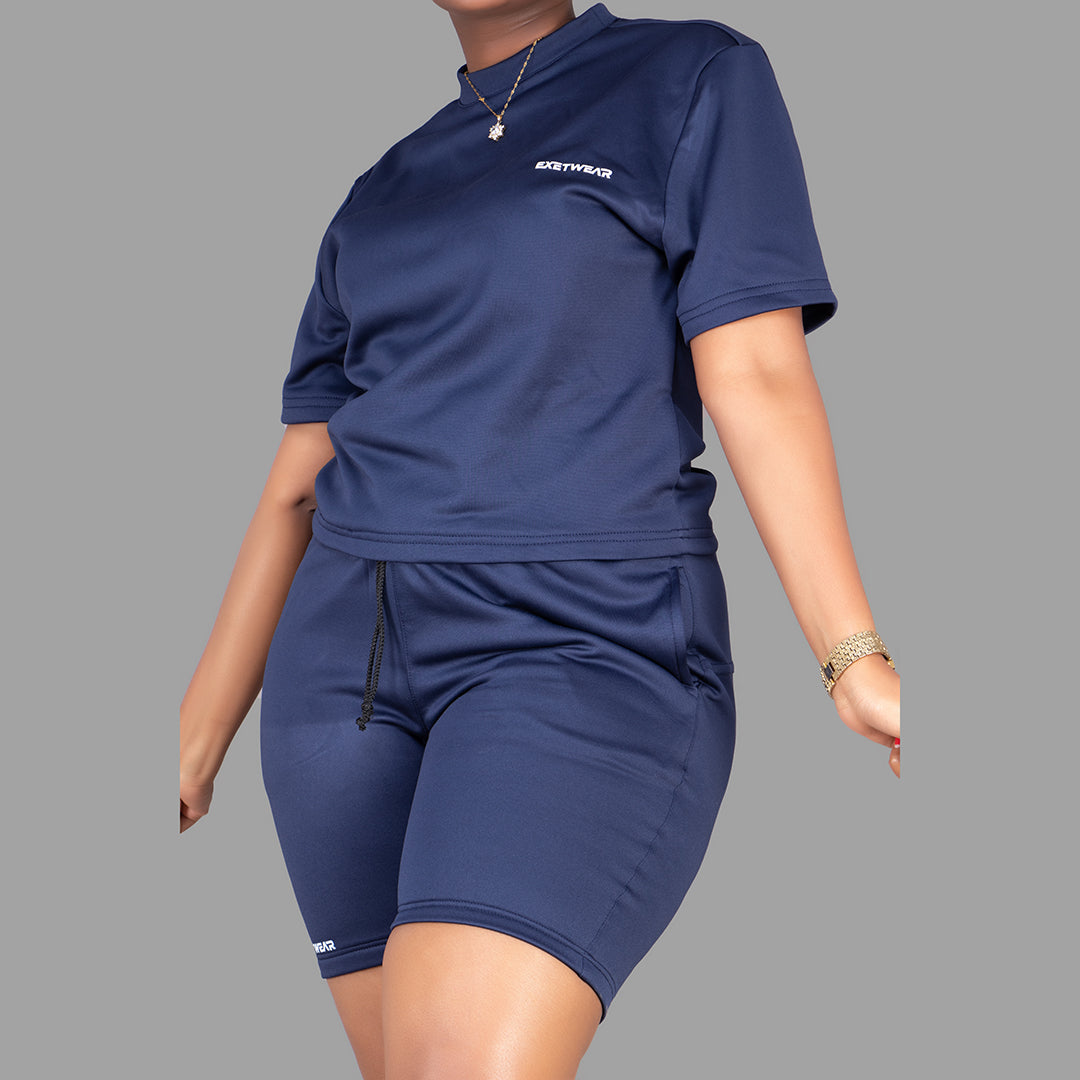 Women's Short Sleeve T-Shirt Set (Navy Blue)