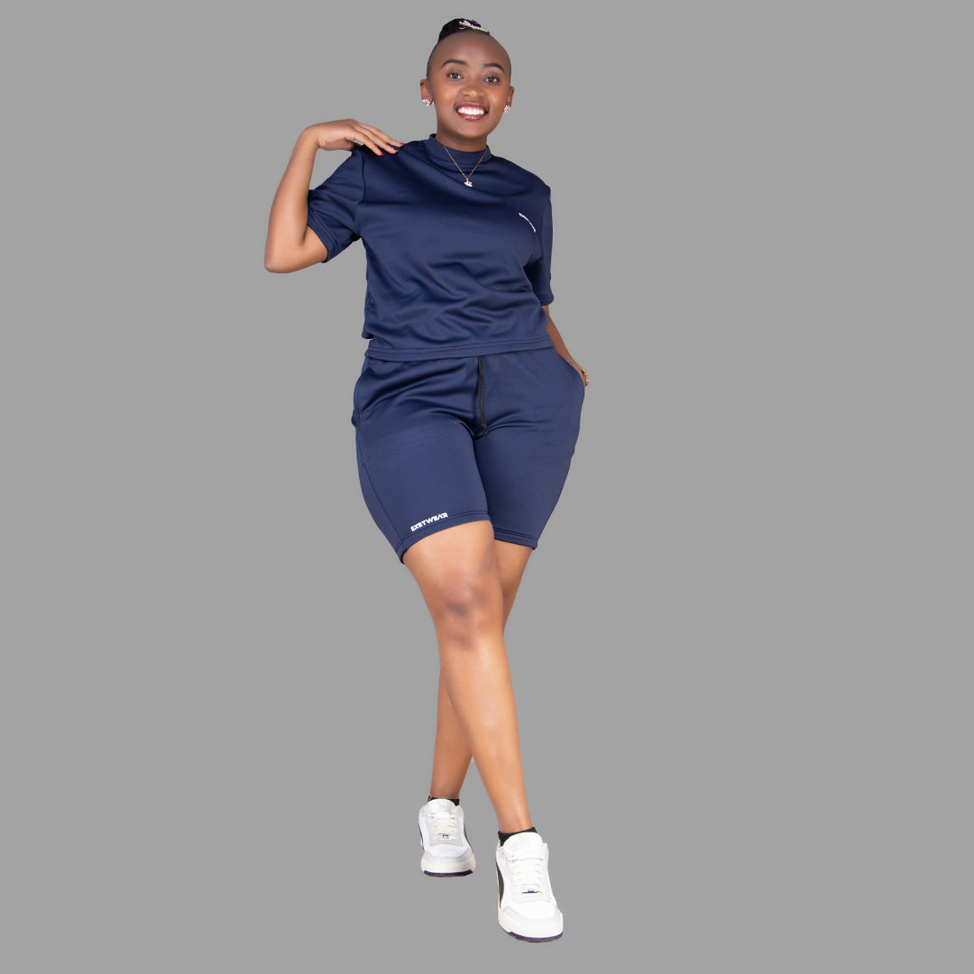 Women's Short Sleeve T-Shirt Set (Navy Blue)