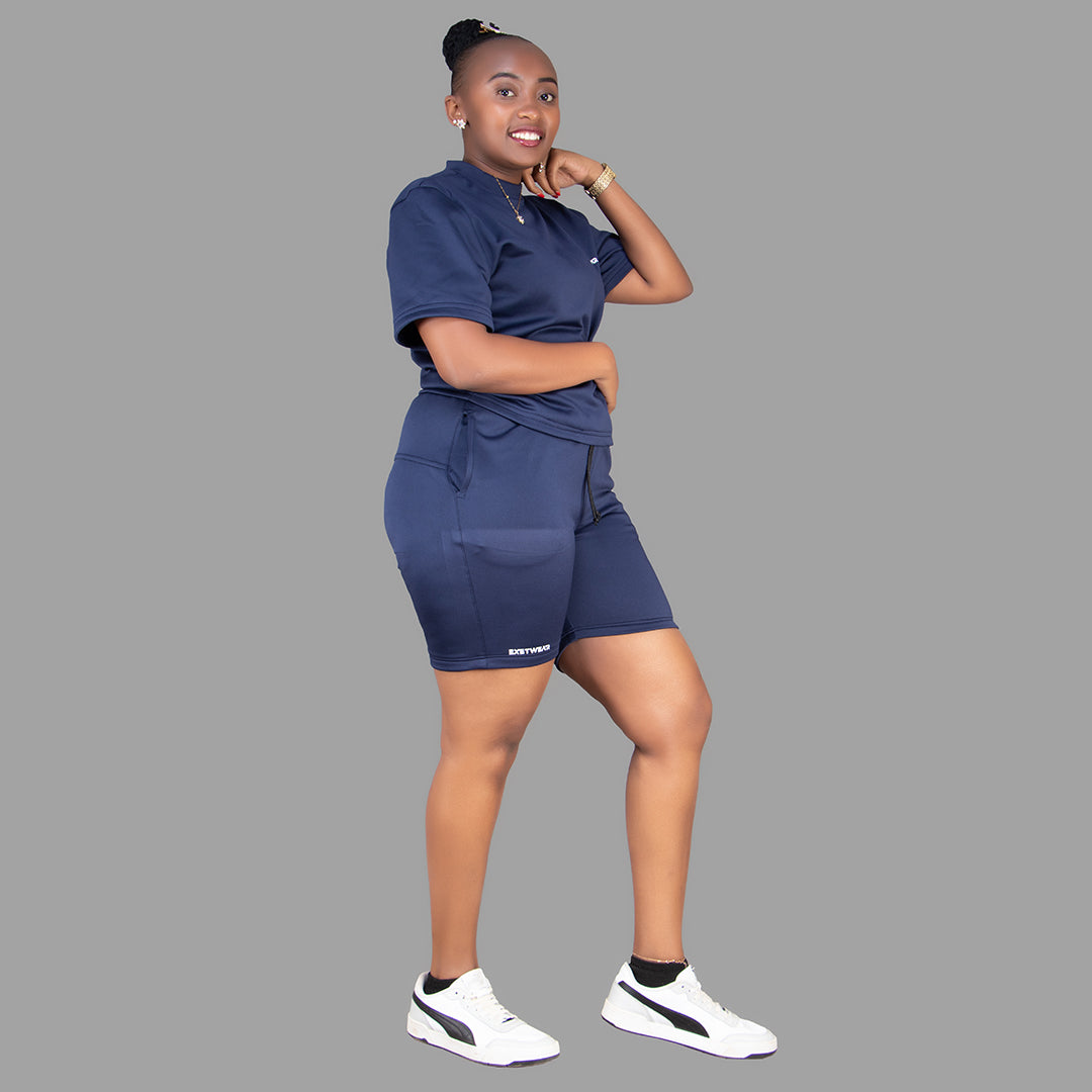 Women's Short Sleeve T-Shirt Set (Navy Blue)