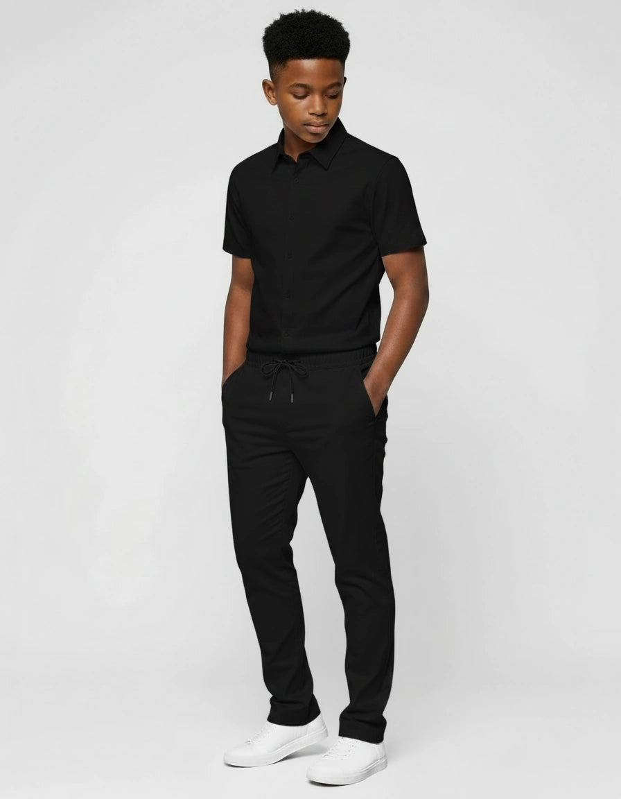 Boys' Drawstring Chino Pants + Short-Sleeve Overshirt Set
