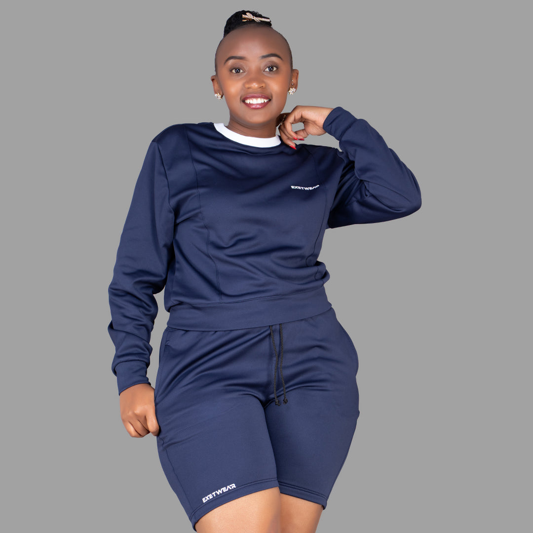 Women's Sweatshirt- Short Set (Navy Blue)