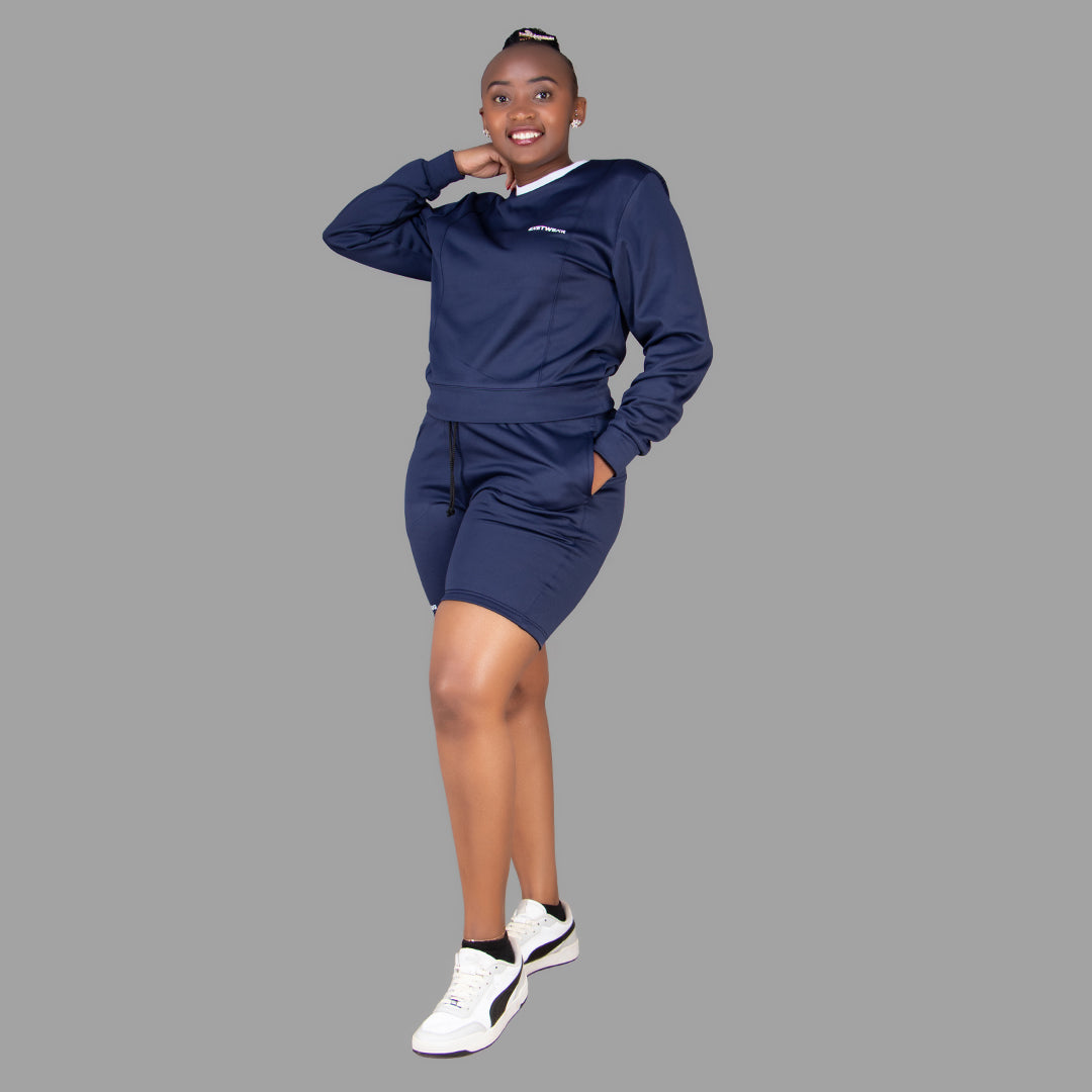 Women's Sweatshirt- Short Set (Navy Blue)