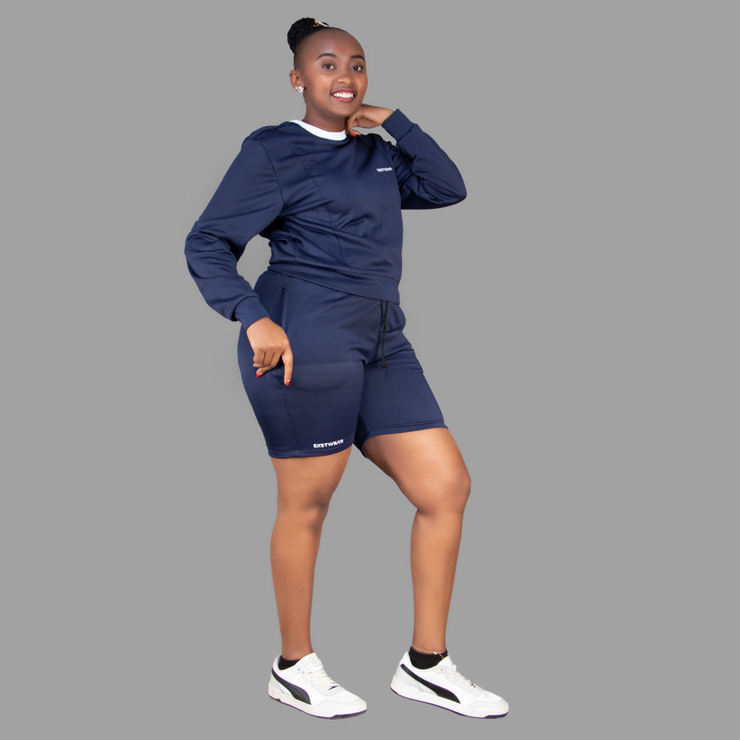 Women's Sweatshirt- Short Set (Navy Blue)