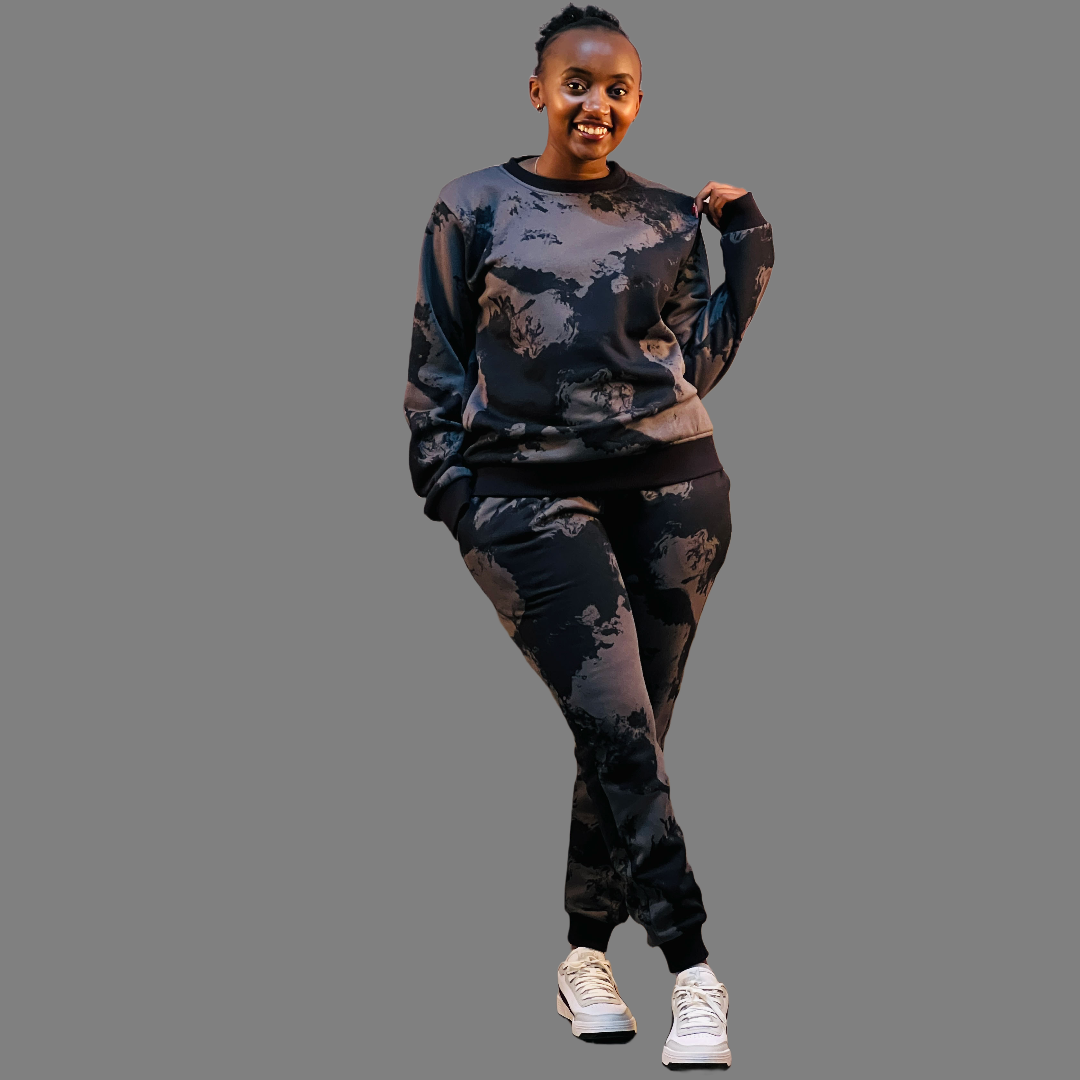 Stylish black Women's Camo Sweatsuit.