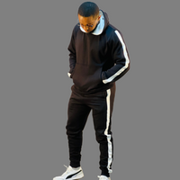 Trendy black ribbed hoodie set for men.