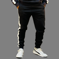 Sleek black ribbed hoodie set for men.