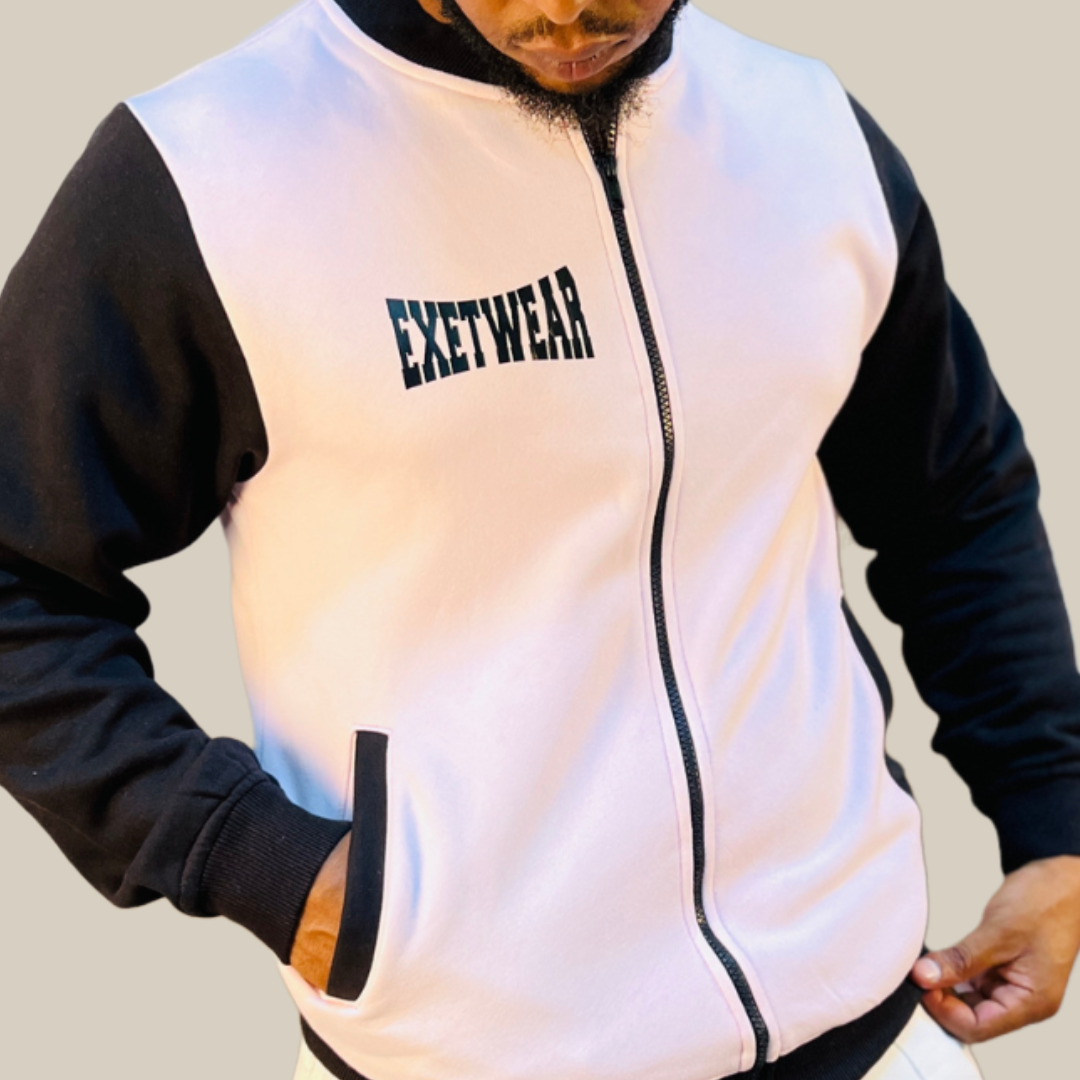 Men College Jacket (Baby pink/black)