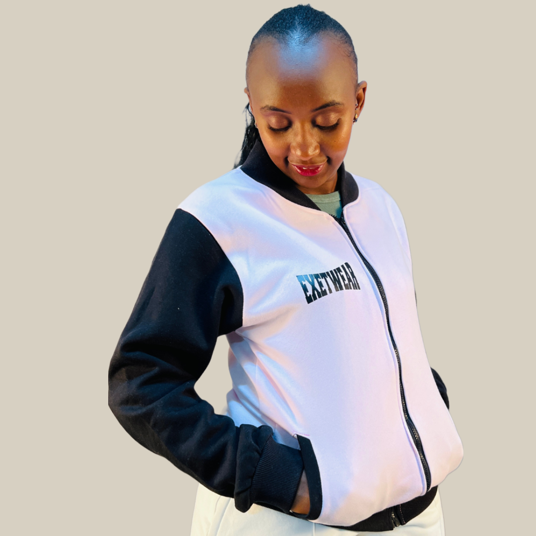 Women College Jacket (Baby pink/black)