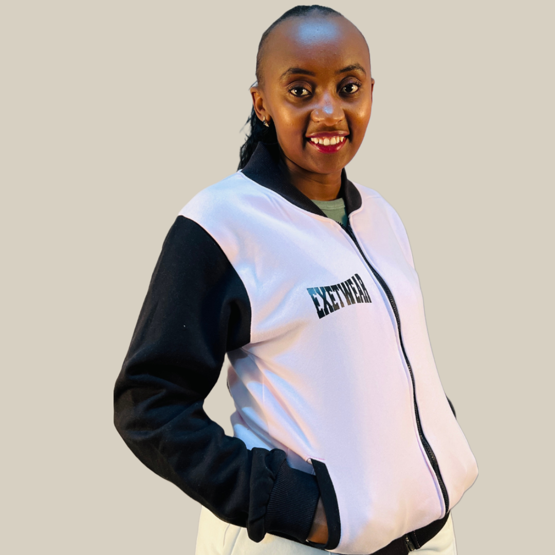 Women College Jacket (Baby pink/black)